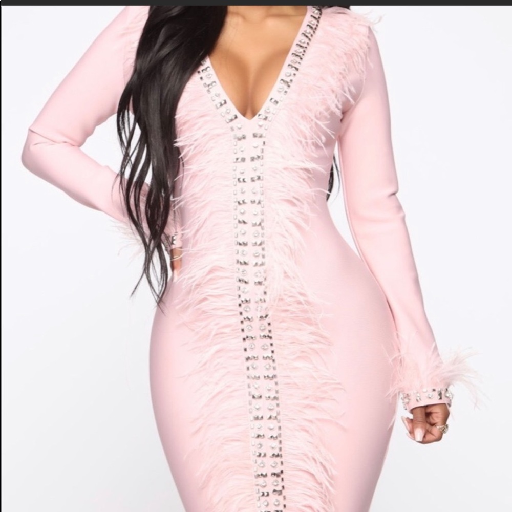 Fashion Nova Pink Bandage Feather dress